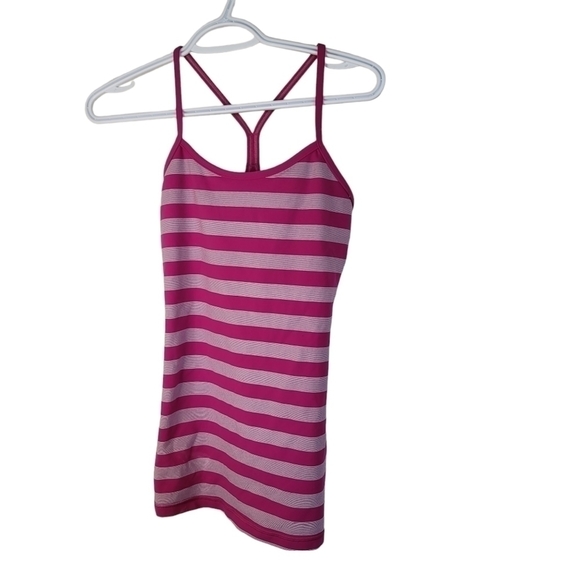 𝅺LULULEMON Power Y tank top pink and white strip - Picture 5 of 9